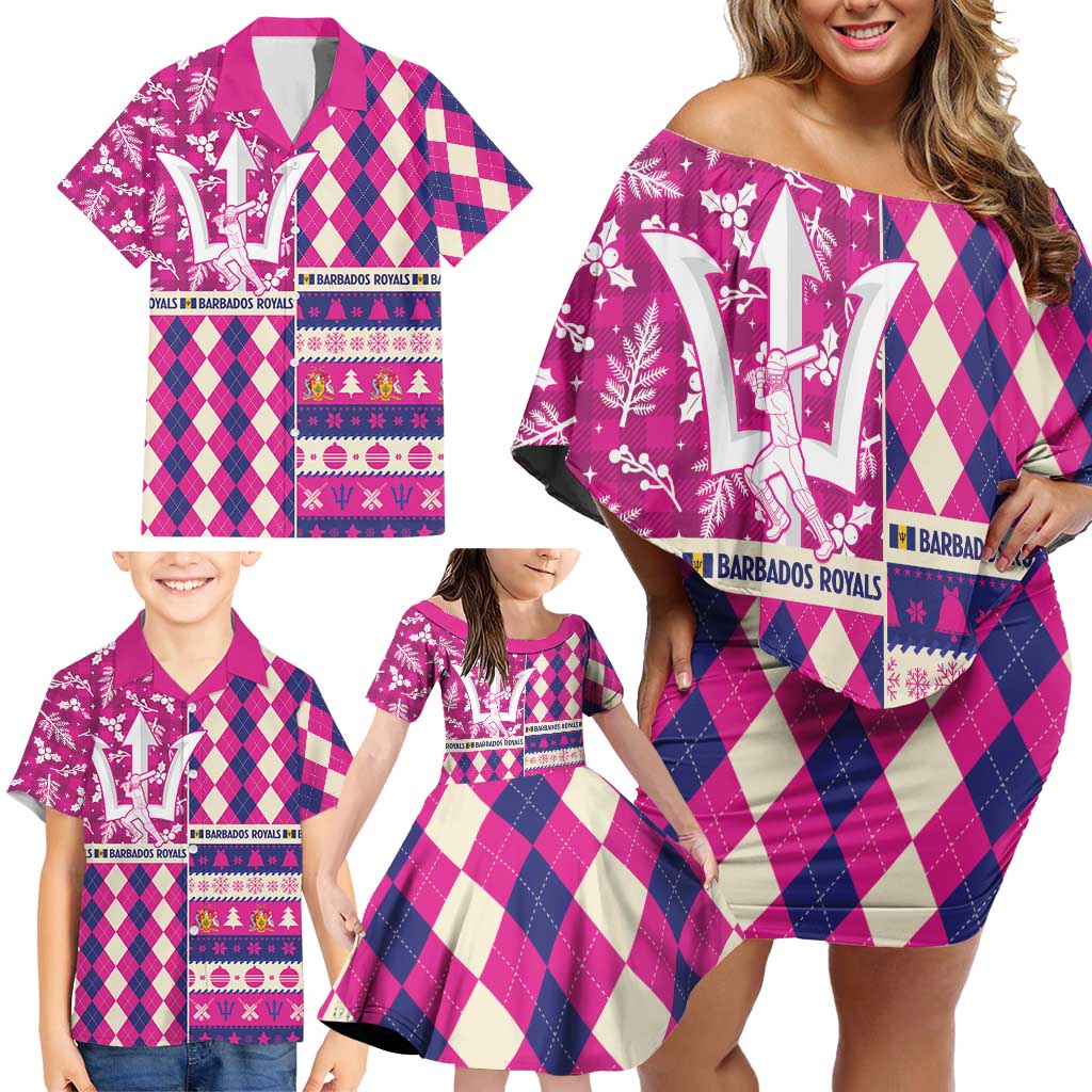 Personalized Barbados Cricket Christmas Family Matching Off Shoulder Short Dress and Hawaiian Shirt Merry Xmas Royals - Wonder Print Shop