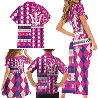 Personalized Barbados Cricket Christmas Family Matching Short Sleeve Bodycon Dress and Hawaiian Shirt Merry Xmas Royals - Wonder Print Shop