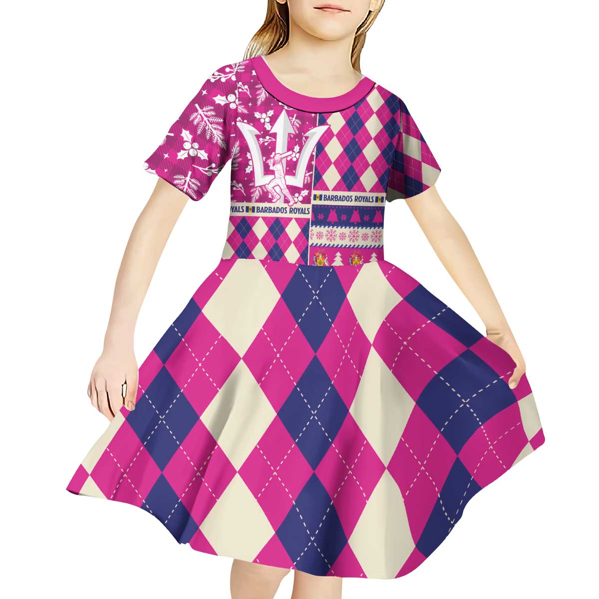 Personalized Barbados Cricket Christmas Kid Short Sleeve Dress Merry Xmas Royals - Wonder Print Shop