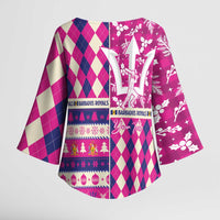 Personalized Barbados Cricket Christmas Kimono Sleeve Blouse Merry Xmas Royals - Wonder Print Shop