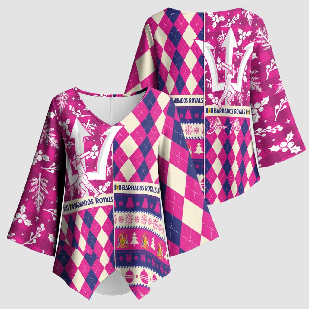 Personalized Barbados Cricket Christmas Kimono Sleeve Blouse Merry Xmas Royals - Wonder Print Shop