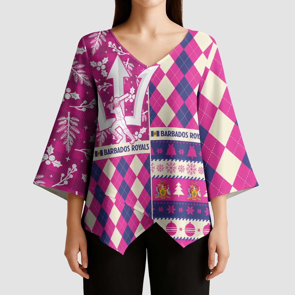 Personalized Barbados Cricket Christmas Kimono Sleeve Blouse Merry Xmas Royals - Wonder Print Shop