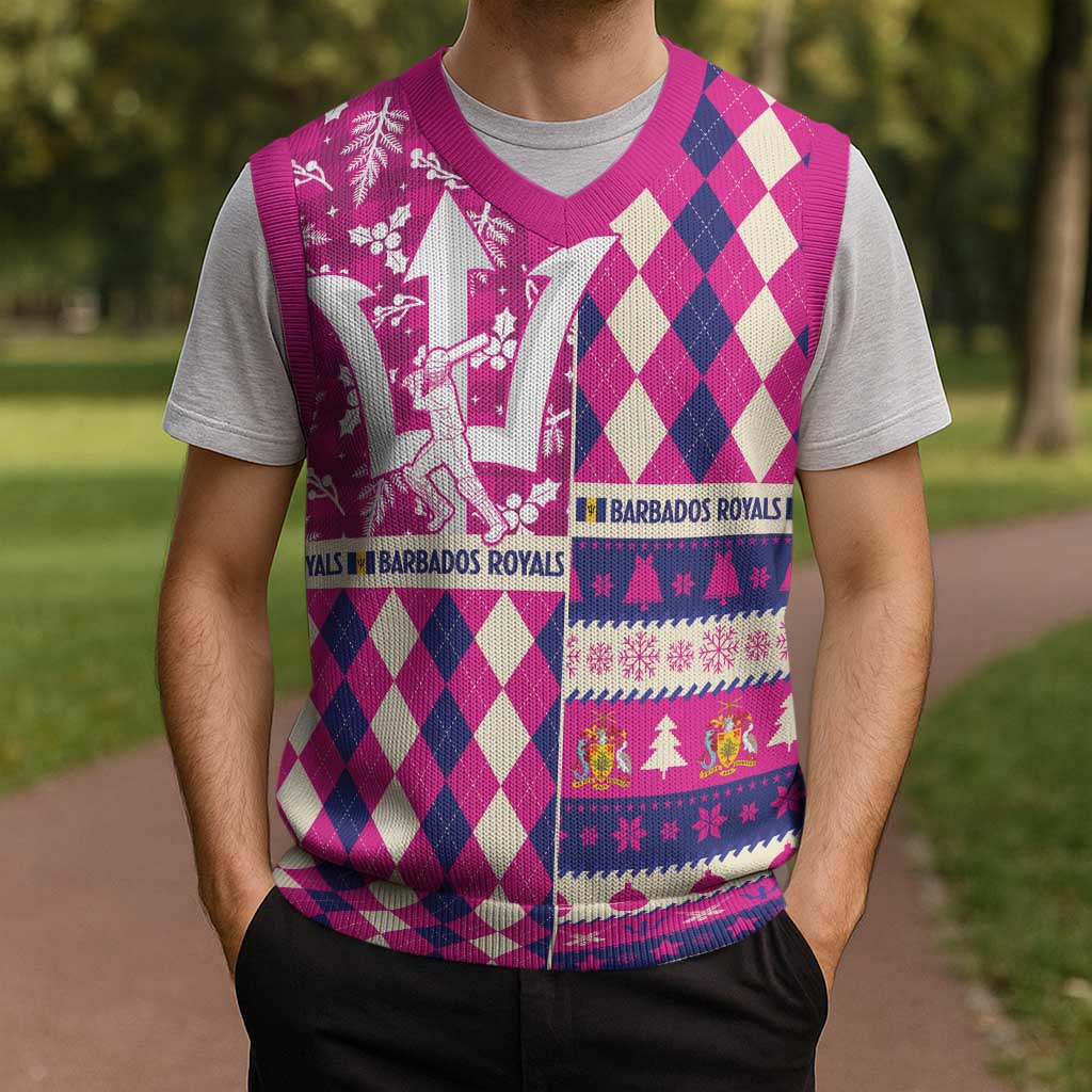 Personalized Barbados Cricket Christmas Knitted V-Neck Vest Merry Xmas Royals - Wonder Print Shop