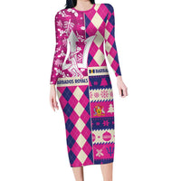 Personalized Barbados Cricket Christmas Long Sleeve Bodycon Dress Merry Xmas Royals - Wonder Print Shop