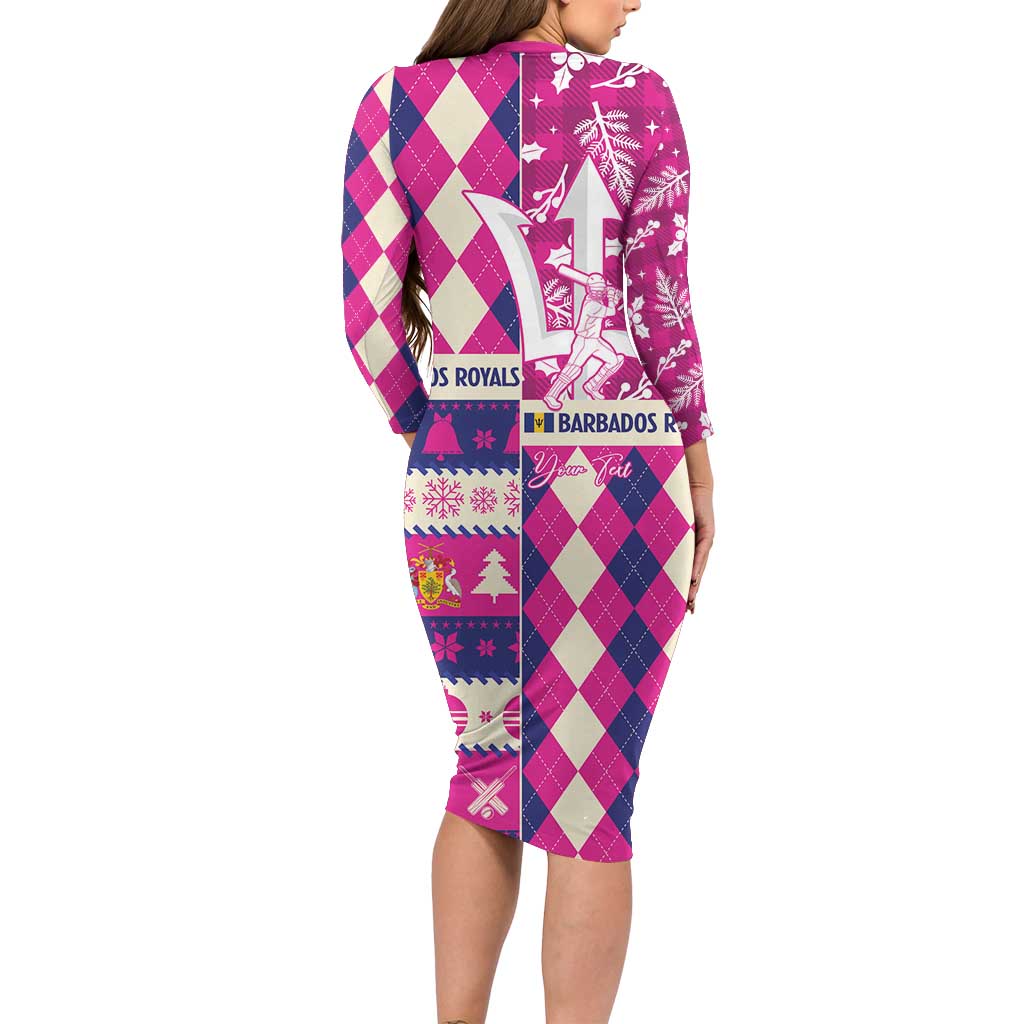 Personalized Barbados Cricket Christmas Long Sleeve Bodycon Dress Merry Xmas Royals - Wonder Print Shop