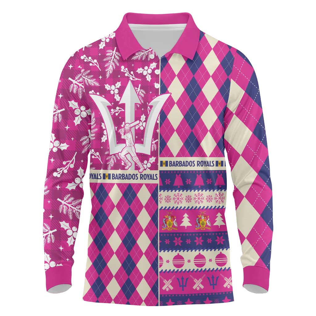 Personalized Barbados Cricket Christmas Long Sleeve Polo Shirt Merry Xmas Royals - Wonder Print Shop