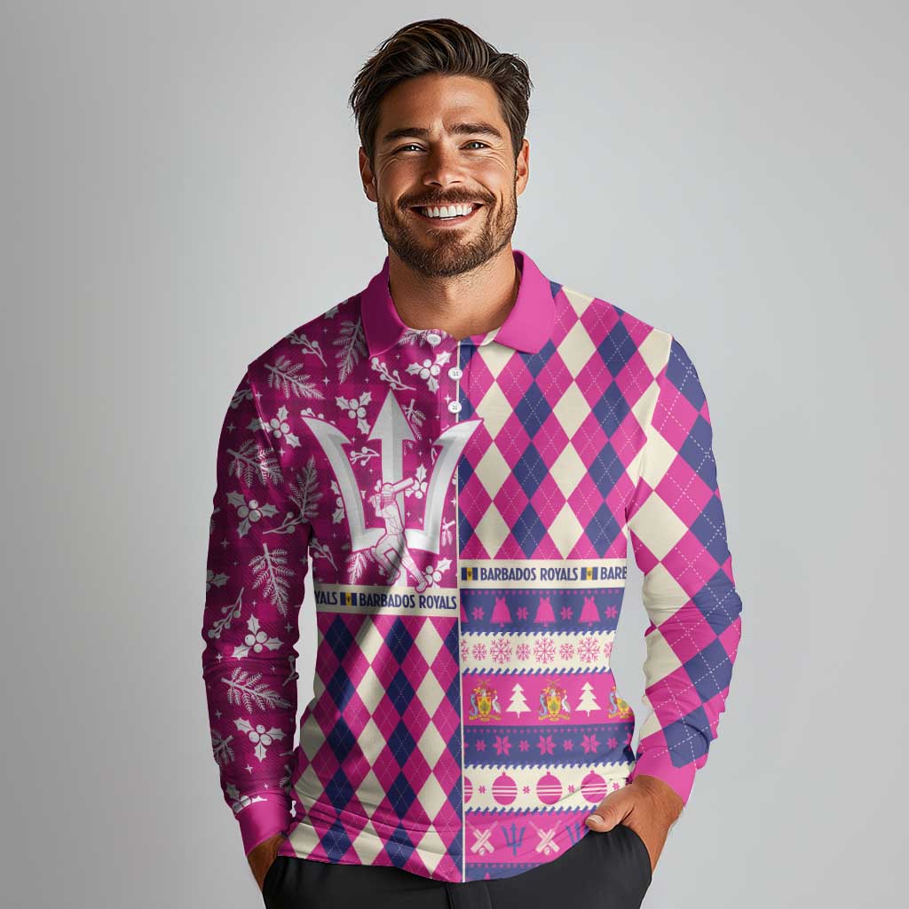 Personalized Barbados Cricket Christmas Long Sleeve Polo Shirt Merry Xmas Royals - Wonder Print Shop