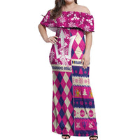 Personalized Barbados Cricket Christmas Off Shoulder Maxi Dress Merry Xmas Royals - Wonder Print Shop