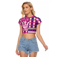 Personalized Barbados Cricket Christmas Raglan Cropped T Shirt Merry Xmas Royals - Wonder Print Shop