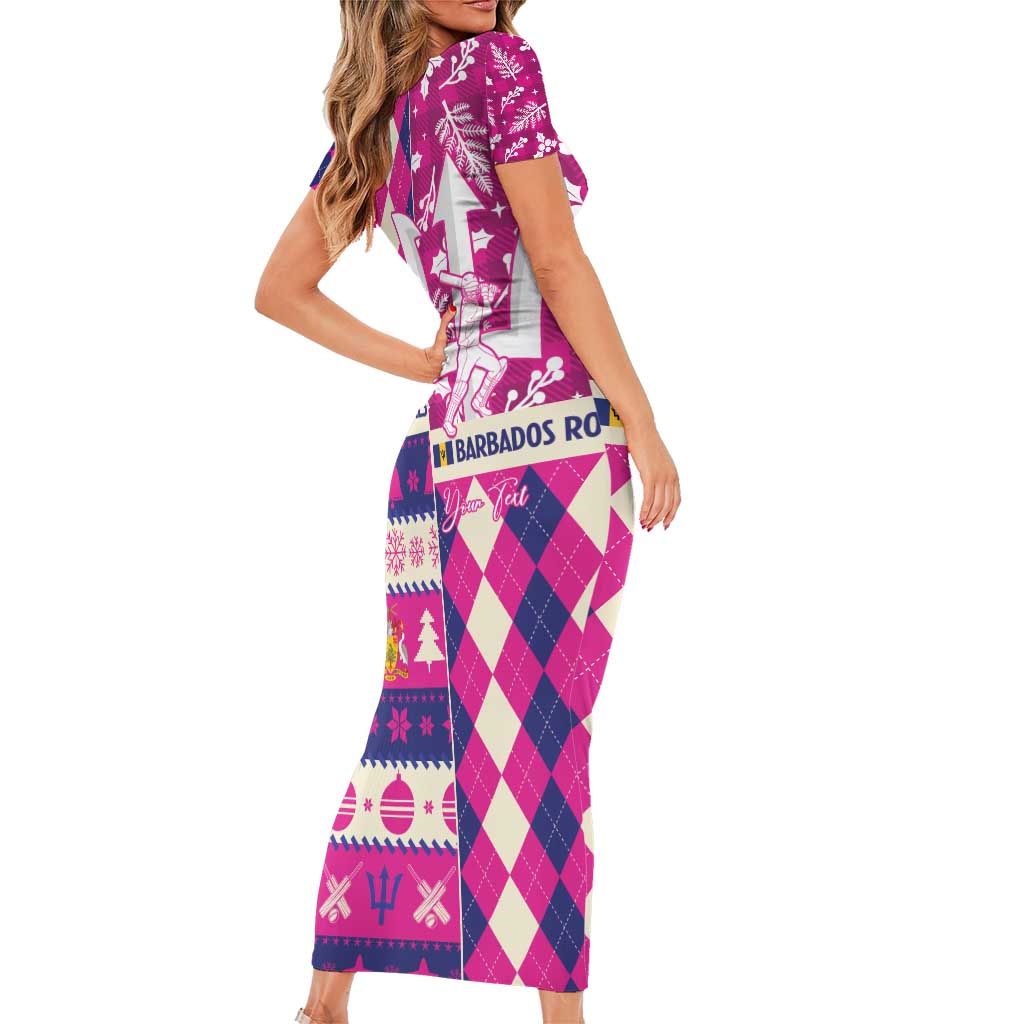 Personalized Barbados Cricket Christmas Short Sleeve Bodycon Dress Merry Xmas Royals - Wonder Print Shop