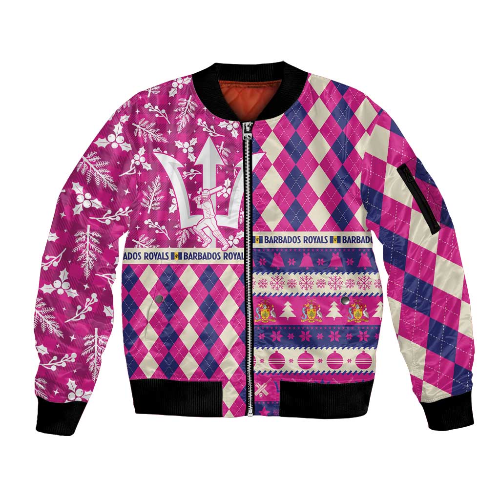 Personalized Barbados Cricket Christmas Sleeve Zip Bomber Jacket Merry Xmas Royals - Wonder Print Shop