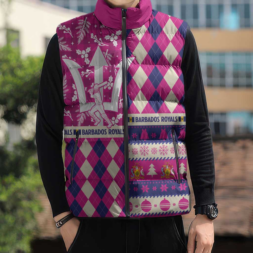 Personalized Barbados Cricket Christmas Sleeveless Puffer Jacket Merry Xmas Royals - Wonder Print Shop