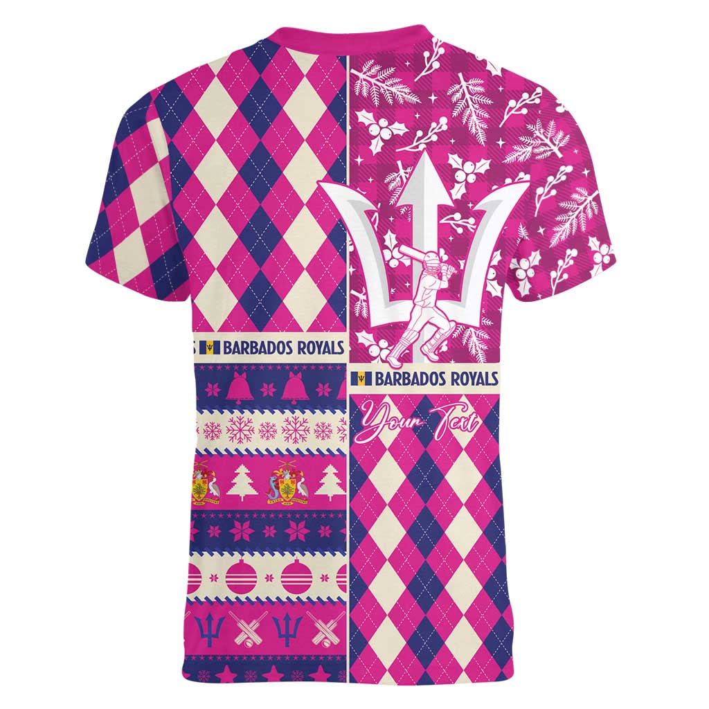 Personalized Barbados Cricket Christmas Women V-Neck T-Shirt Merry Xmas Royals - Wonder Print Shop