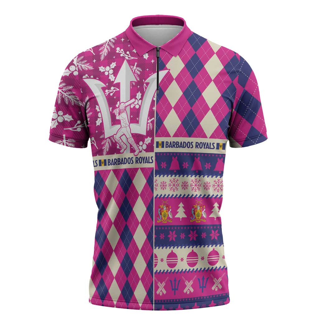 Personalized Barbados Cricket Christmas Zipper Polo Shirt Merry Xmas Royals - Wonder Print Shop
