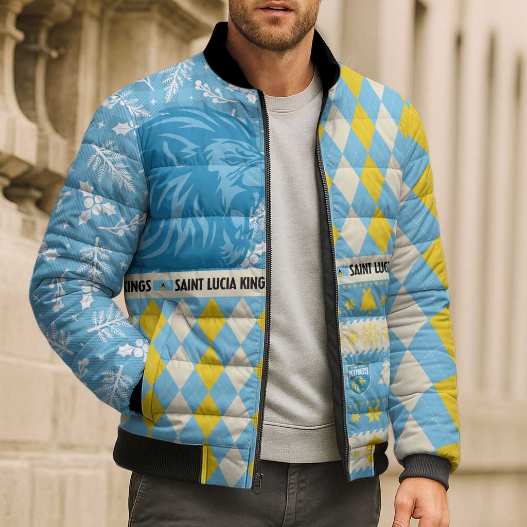Personalized St Lucia Cricket Christmas Bomber Puffer Jacket Merry Xmas Kings - Wonder Print Shop