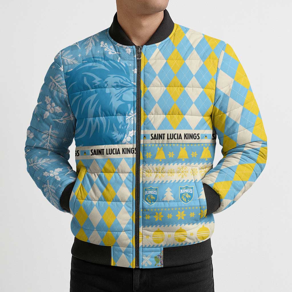 Personalized St Lucia Cricket Christmas Bomber Puffer Jacket Merry Xmas Kings - Wonder Print Shop