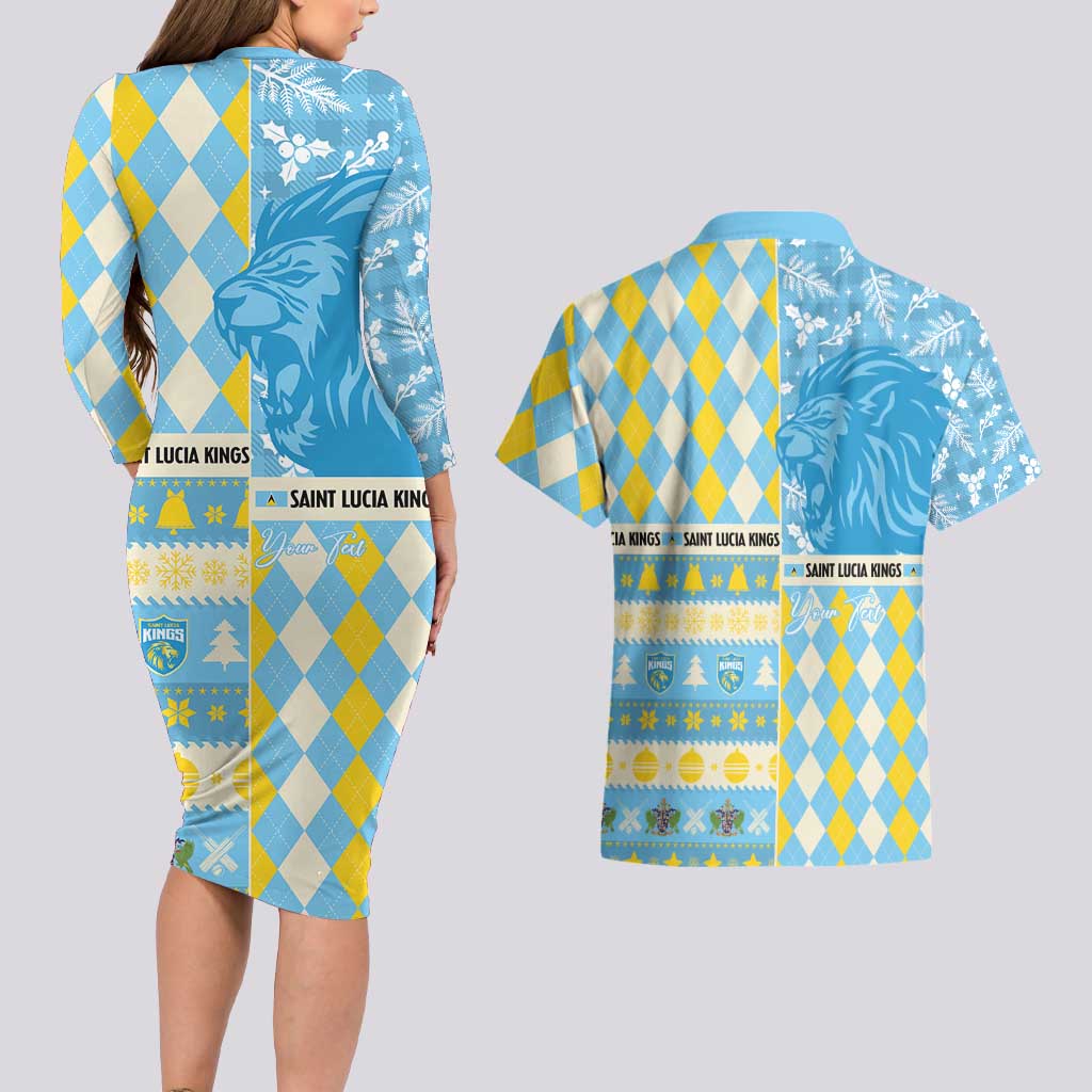Personalized St Lucia Cricket Christmas Couples Matching Long Sleeve Bodycon Dress and Hawaiian Shirt Merry Xmas Kings - Wonder Print Shop
