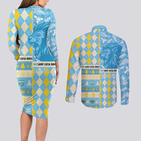 Personalized St Lucia Cricket Christmas Couples Matching Long Sleeve Bodycon Dress and Long Sleeve Button Shirt Merry Xmas Kings - Wonder Print Shop