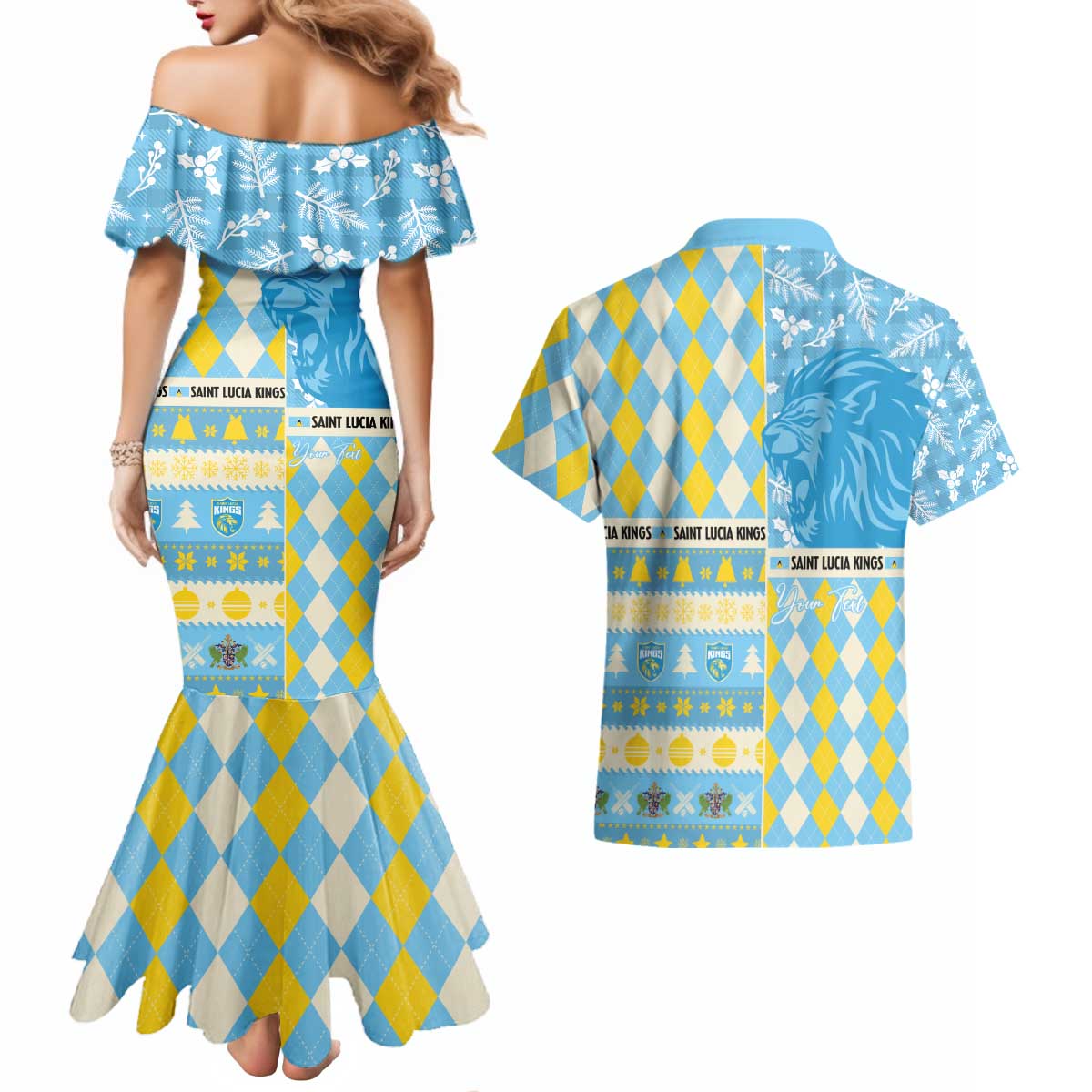 Personalized St Lucia Cricket Christmas Couples Matching Mermaid Dress and Hawaiian Shirt Merry Xmas Kings - Wonder Print Shop
