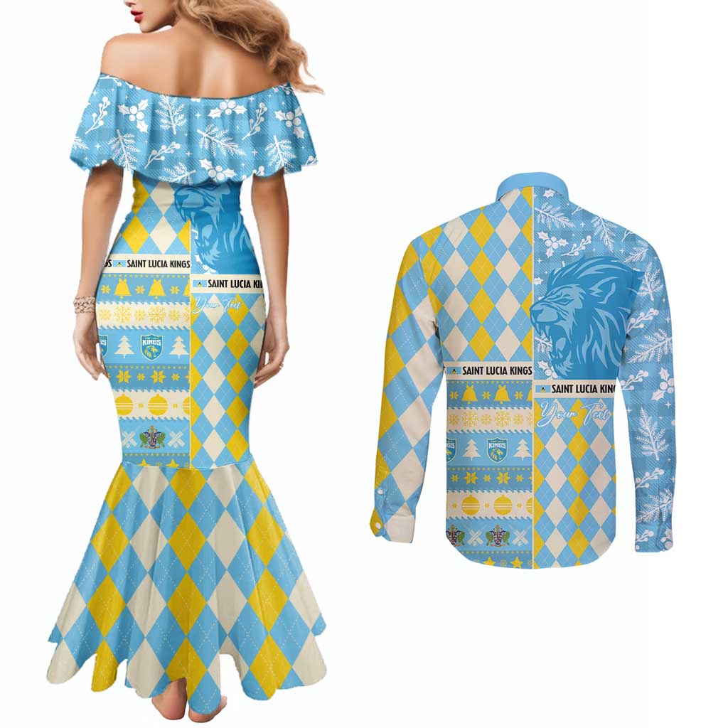 Personalized St Lucia Cricket Christmas Couples Matching Mermaid Dress and Long Sleeve Button Shirt Merry Xmas Kings - Wonder Print Shop