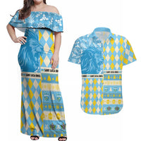 Personalized St Lucia Cricket Christmas Couples Matching Off Shoulder Maxi Dress and Hawaiian Shirt Merry Xmas Kings - Wonder Print Shop