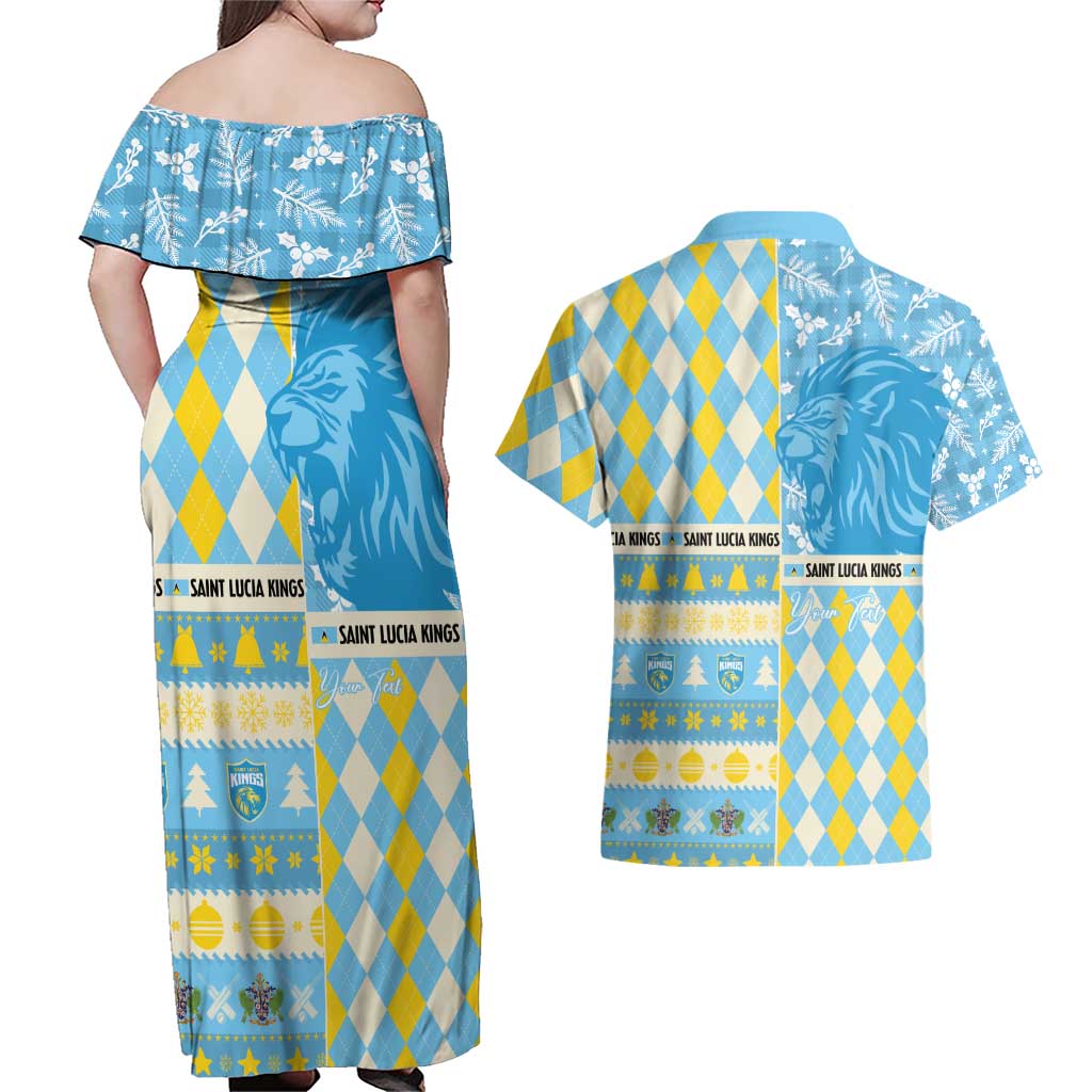 Personalized St Lucia Cricket Christmas Couples Matching Off Shoulder Maxi Dress and Hawaiian Shirt Merry Xmas Kings - Wonder Print Shop