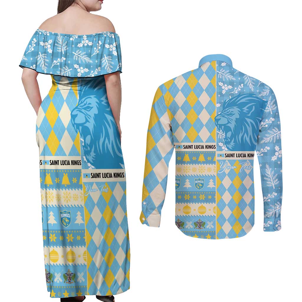 Personalized St Lucia Cricket Christmas Couples Matching Off Shoulder Maxi Dress and Long Sleeve Button Shirt Merry Xmas Kings - Wonder Print Shop