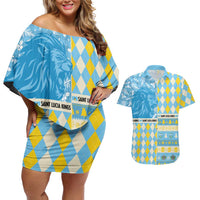 Personalized St Lucia Cricket Christmas Couples Matching Off Shoulder Short Dress and Hawaiian Shirt Merry Xmas Kings - Wonder Print Shop