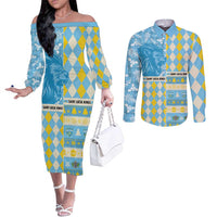 Personalized St Lucia Cricket Christmas Couples Matching Off The Shoulder Long Sleeve Dress and Long Sleeve Button Shirt Merry Xmas Kings - Wonder Print Shop
