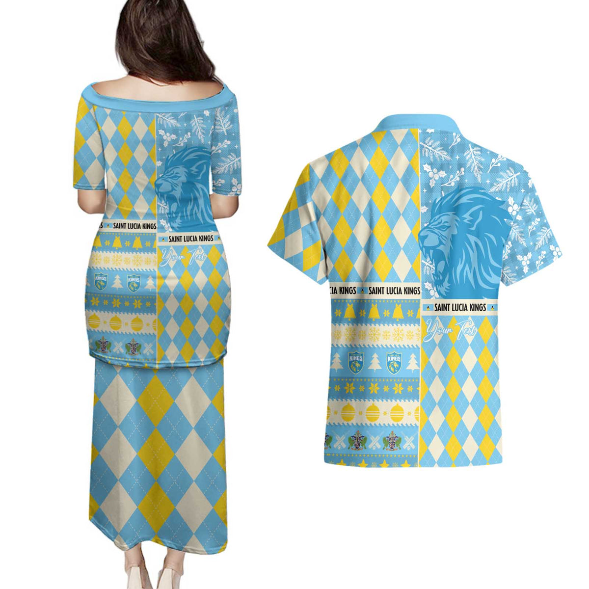 Personalized St Lucia Cricket Christmas Couples Matching Puletasi and Hawaiian Shirt Merry Xmas Kings - Wonder Print Shop