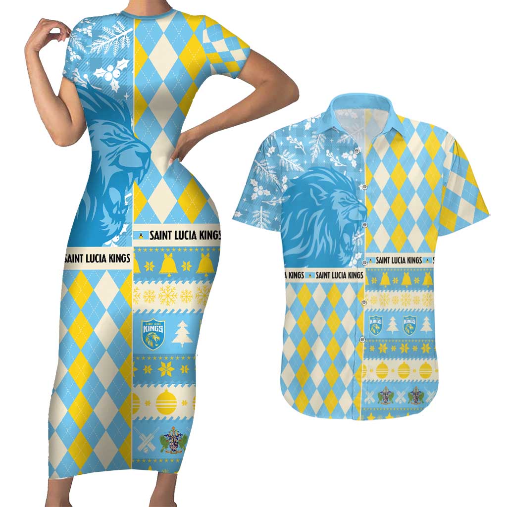 Personalized St Lucia Cricket Christmas Couples Matching Short Sleeve Bodycon Dress and Hawaiian Shirt Merry Xmas Kings - Wonder Print Shop