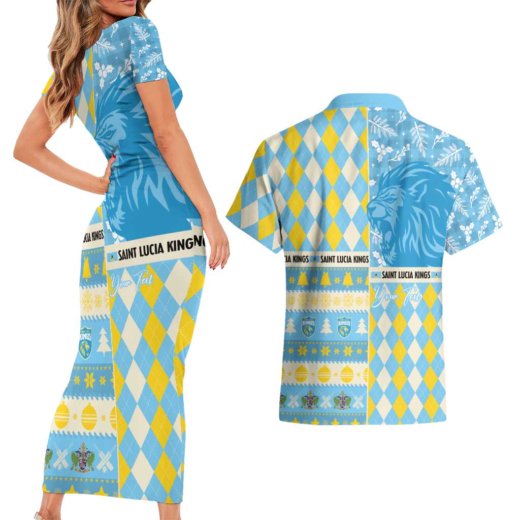 Personalized St Lucia Cricket Christmas Couples Matching Short Sleeve Bodycon Dress and Hawaiian Shirt Merry Xmas Kings - Wonder Print Shop