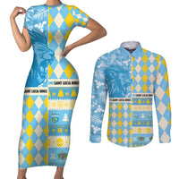 Personalized St Lucia Cricket Christmas Couples Matching Short Sleeve Bodycon Dress and Long Sleeve Button Shirt Merry Xmas Kings - Wonder Print Shop