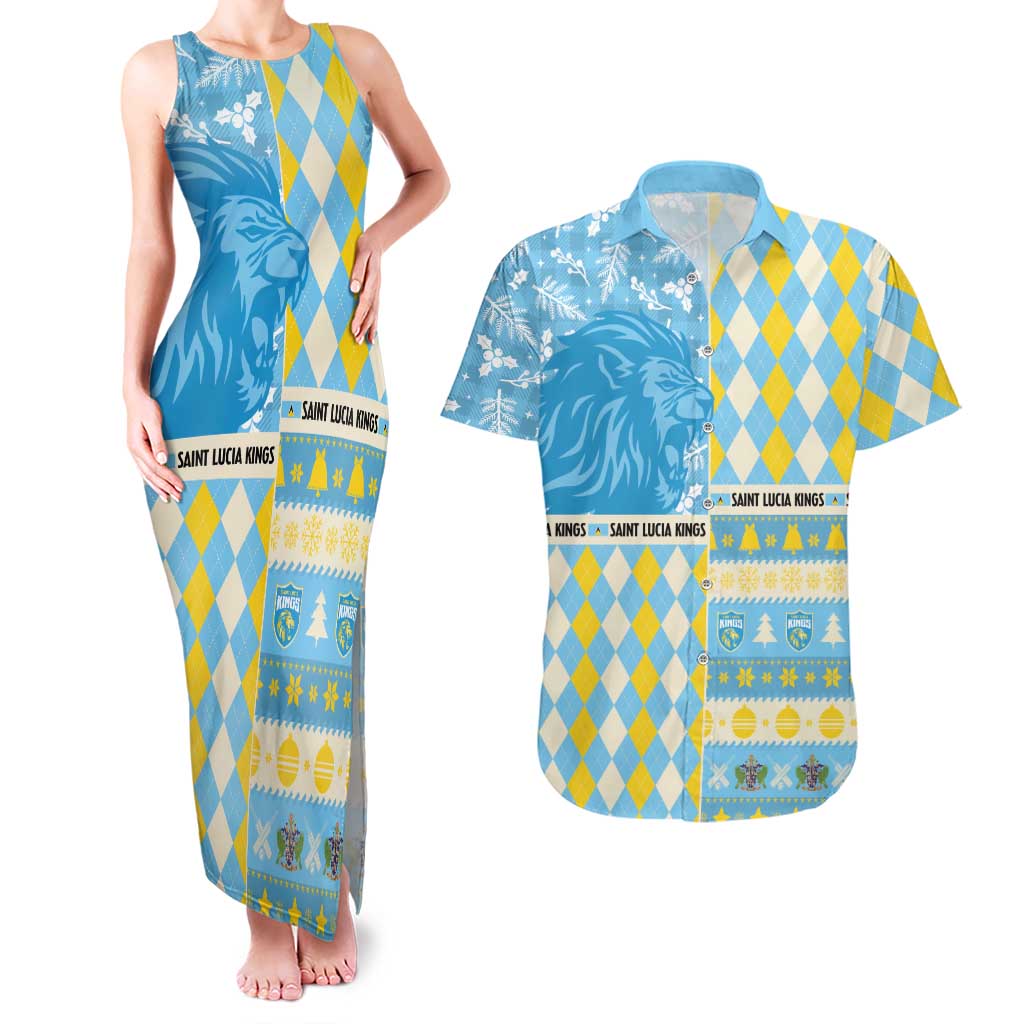 Personalized St Lucia Cricket Christmas Couples Matching Tank Maxi Dress and Hawaiian Shirt Merry Xmas Kings - Wonder Print Shop