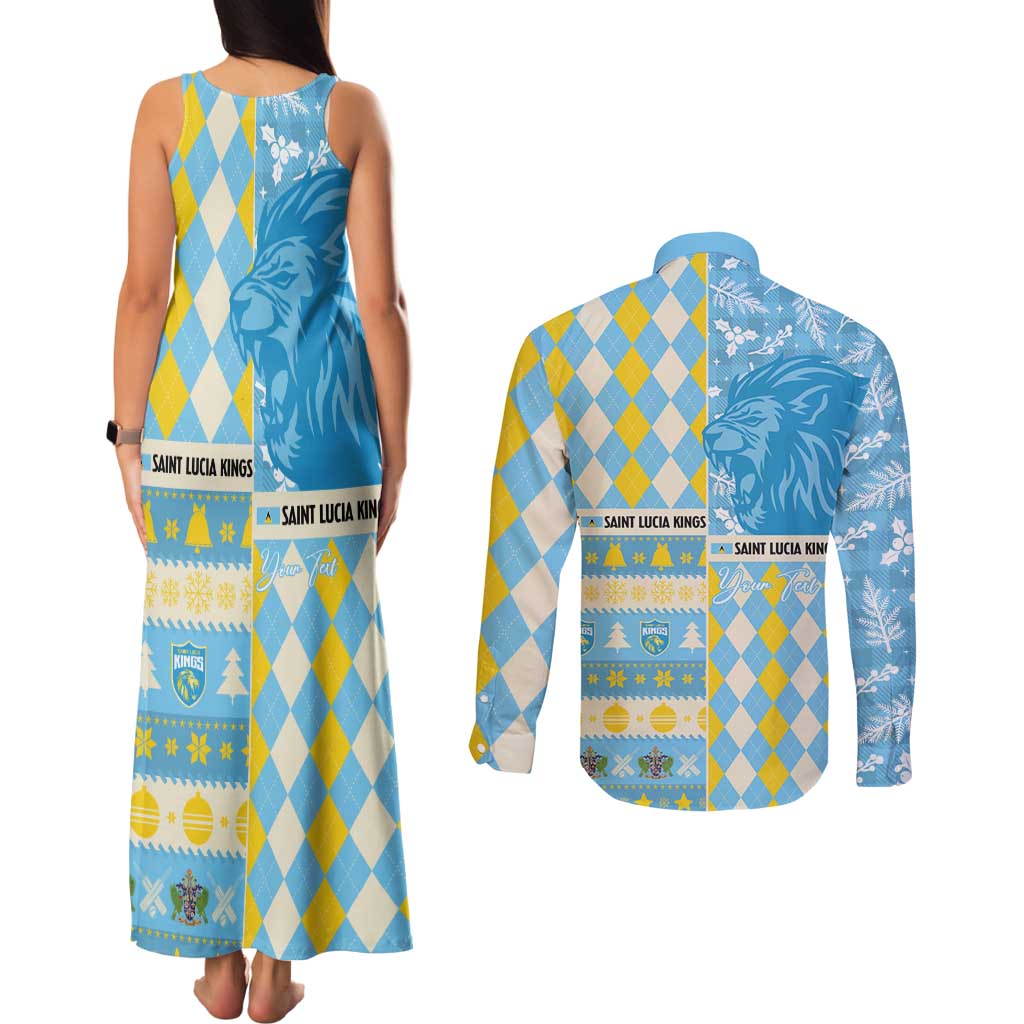 Personalized St Lucia Cricket Christmas Couples Matching Tank Maxi Dress and Long Sleeve Button Shirt Merry Xmas Kings - Wonder Print Shop