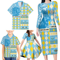Personalized St Lucia Cricket Christmas Family Matching Long Sleeve Bodycon Dress and Hawaiian Shirt Merry Xmas Kings - Wonder Print Shop