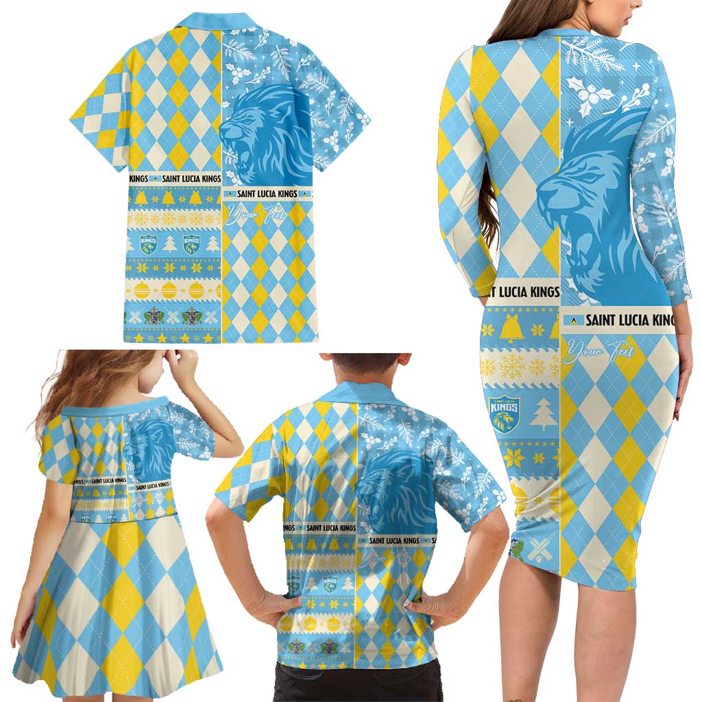 Personalized St Lucia Cricket Christmas Family Matching Long Sleeve Bodycon Dress and Hawaiian Shirt Merry Xmas Kings - Wonder Print Shop