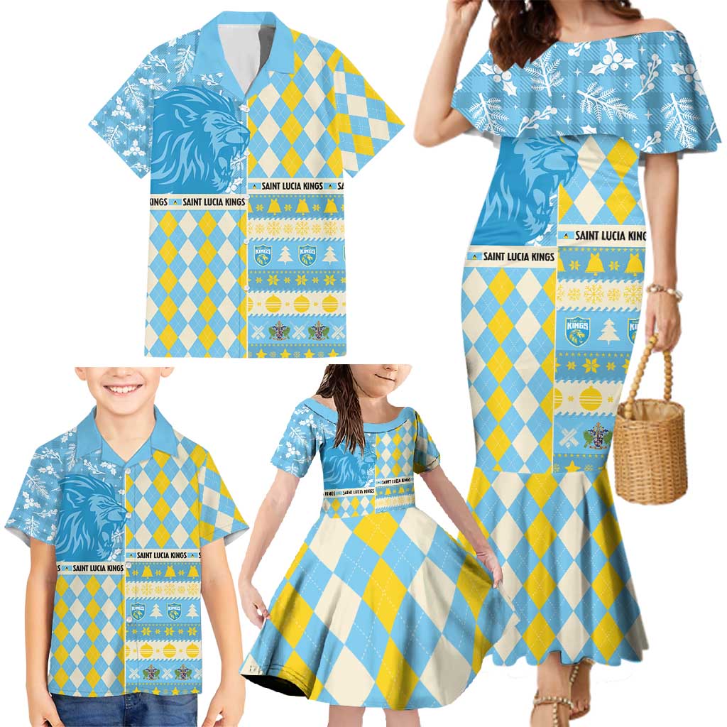 Personalized St Lucia Cricket Christmas Family Matching Mermaid Dress and Hawaiian Shirt Merry Xmas Kings - Wonder Print Shop