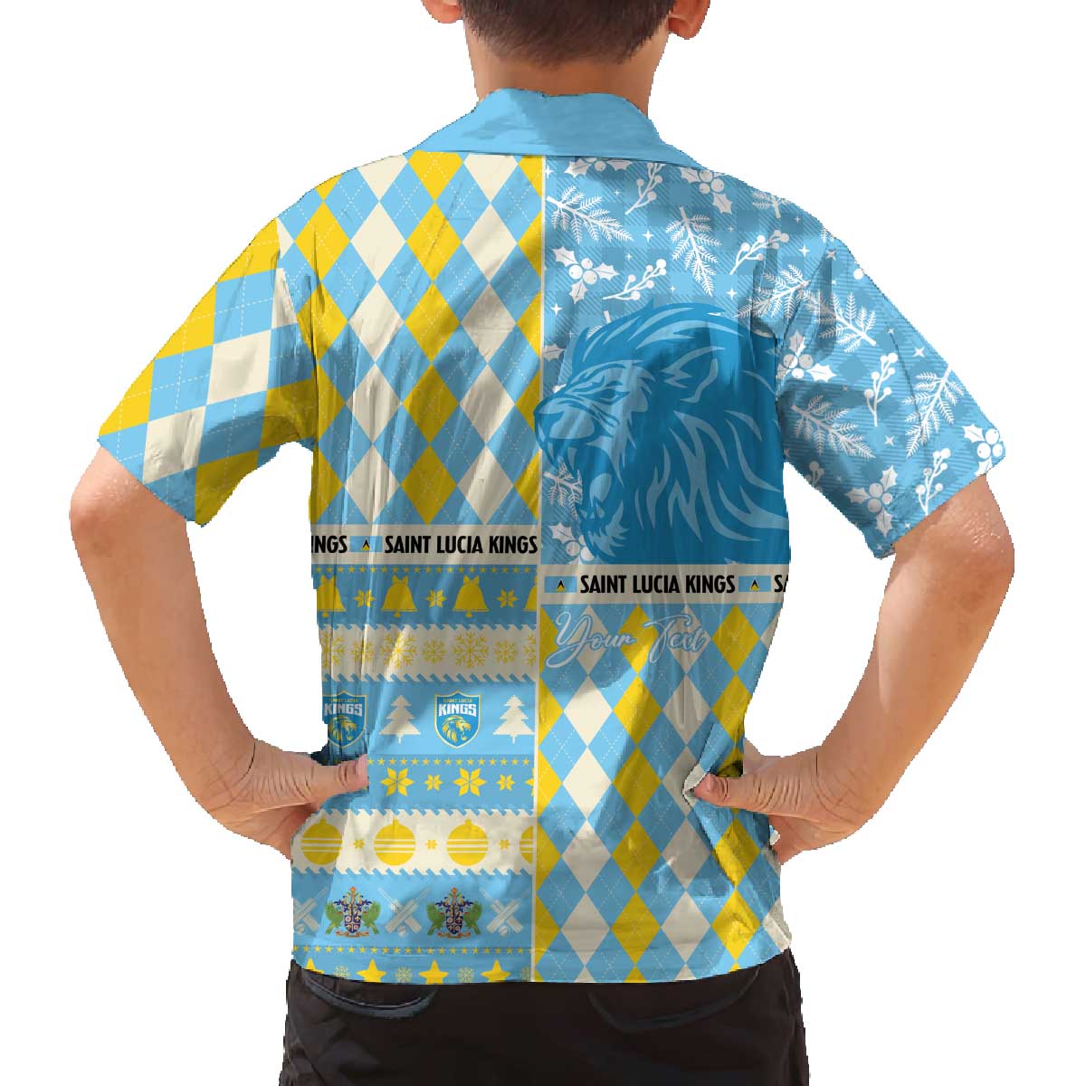 Personalized St Lucia Cricket Christmas Family Matching Off The Shoulder Long Sleeve Dress and Hawaiian Shirt Merry Xmas Kings - Wonder Print Shop