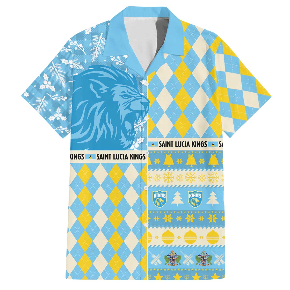 Personalized St Lucia Cricket Christmas Family Matching Off The Shoulder Long Sleeve Dress and Hawaiian Shirt Merry Xmas Kings - Wonder Print Shop
