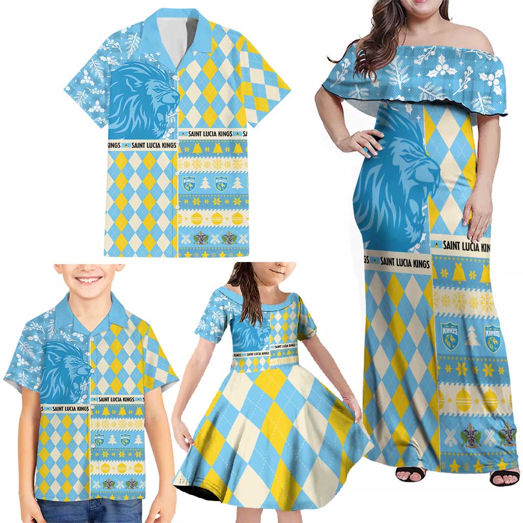 Personalized St Lucia Cricket Christmas Family Matching Off Shoulder Maxi Dress and Hawaiian Shirt Merry Xmas Kings - Wonder Print Shop