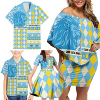 Personalized St Lucia Cricket Christmas Family Matching Off Shoulder Short Dress and Hawaiian Shirt Merry Xmas Kings - Wonder Print Shop