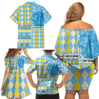 Personalized St Lucia Cricket Christmas Family Matching Off Shoulder Short Dress and Hawaiian Shirt Merry Xmas Kings - Wonder Print Shop