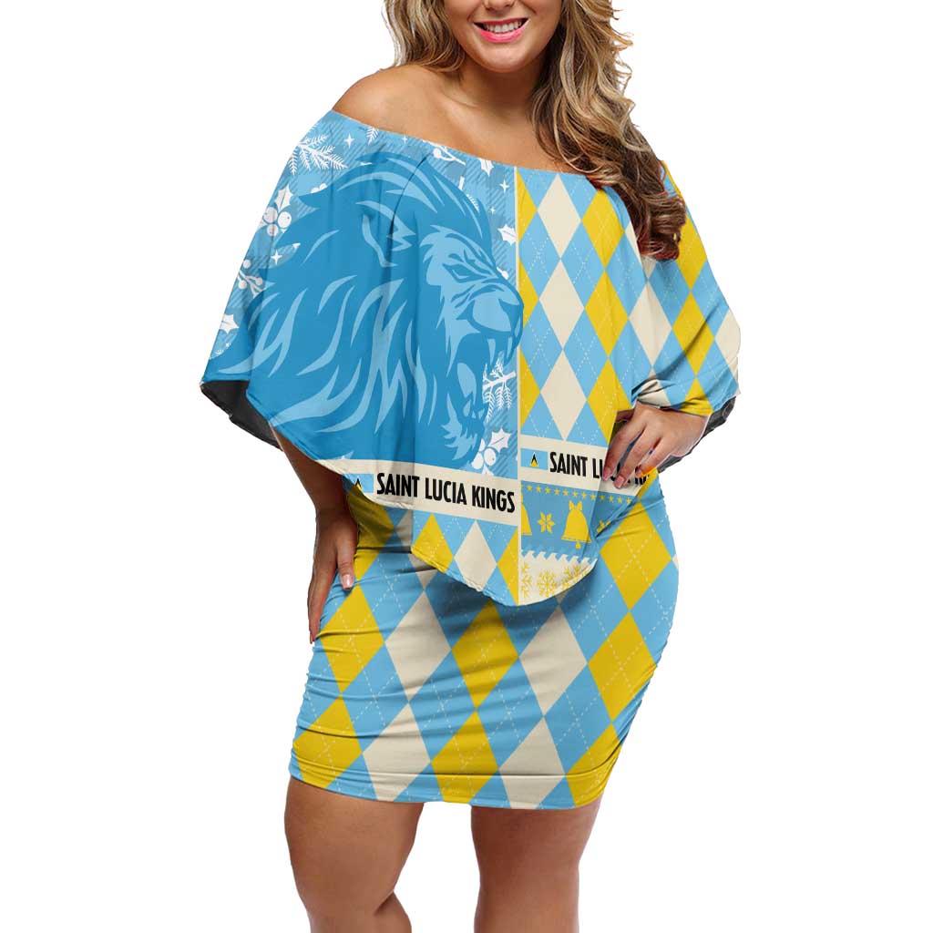 Personalized St Lucia Cricket Christmas Family Matching Off Shoulder Short Dress and Hawaiian Shirt Merry Xmas Kings - Wonder Print Shop