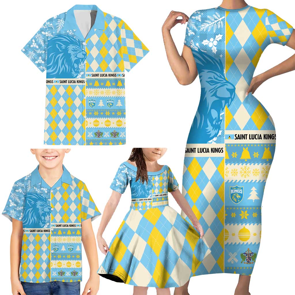Personalized St Lucia Cricket Christmas Family Matching Short Sleeve Bodycon Dress and Hawaiian Shirt Merry Xmas Kings - Wonder Print Shop