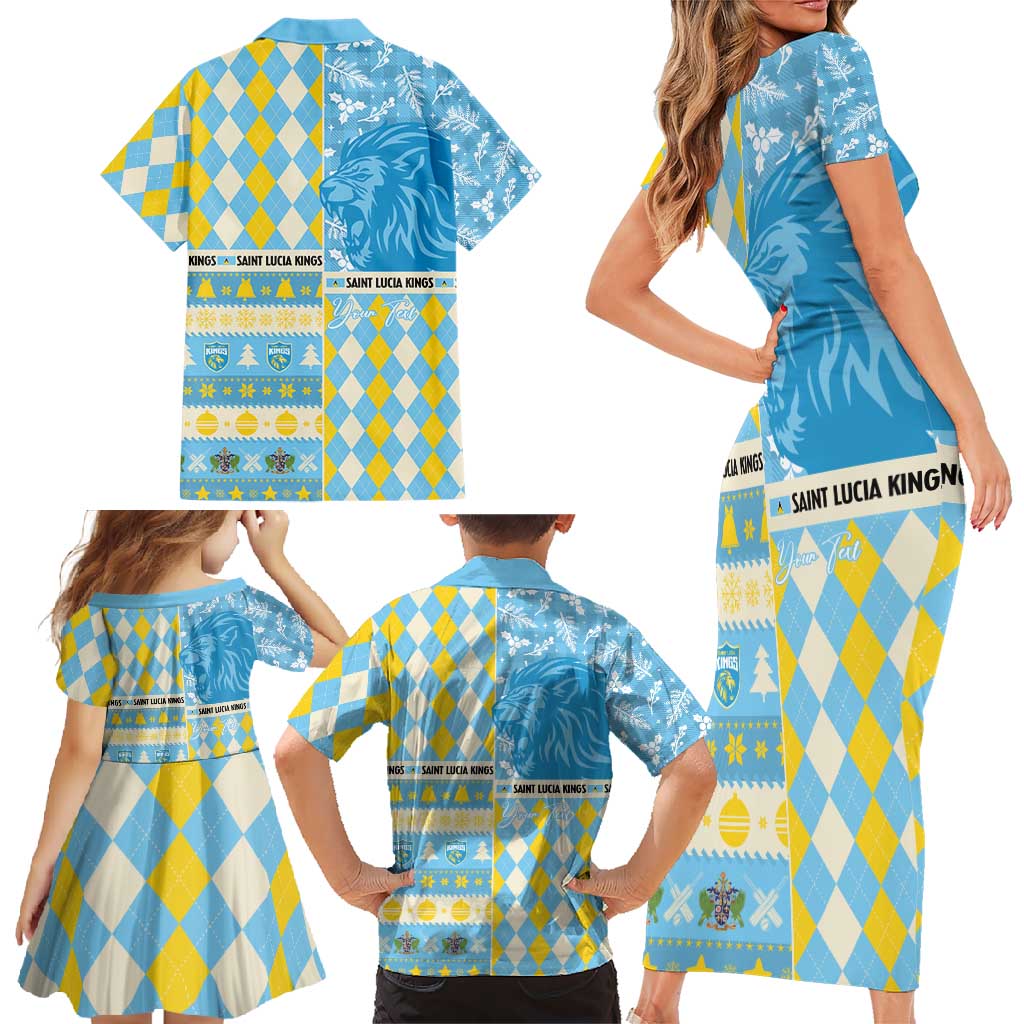 Personalized St Lucia Cricket Christmas Family Matching Short Sleeve Bodycon Dress and Hawaiian Shirt Merry Xmas Kings - Wonder Print Shop