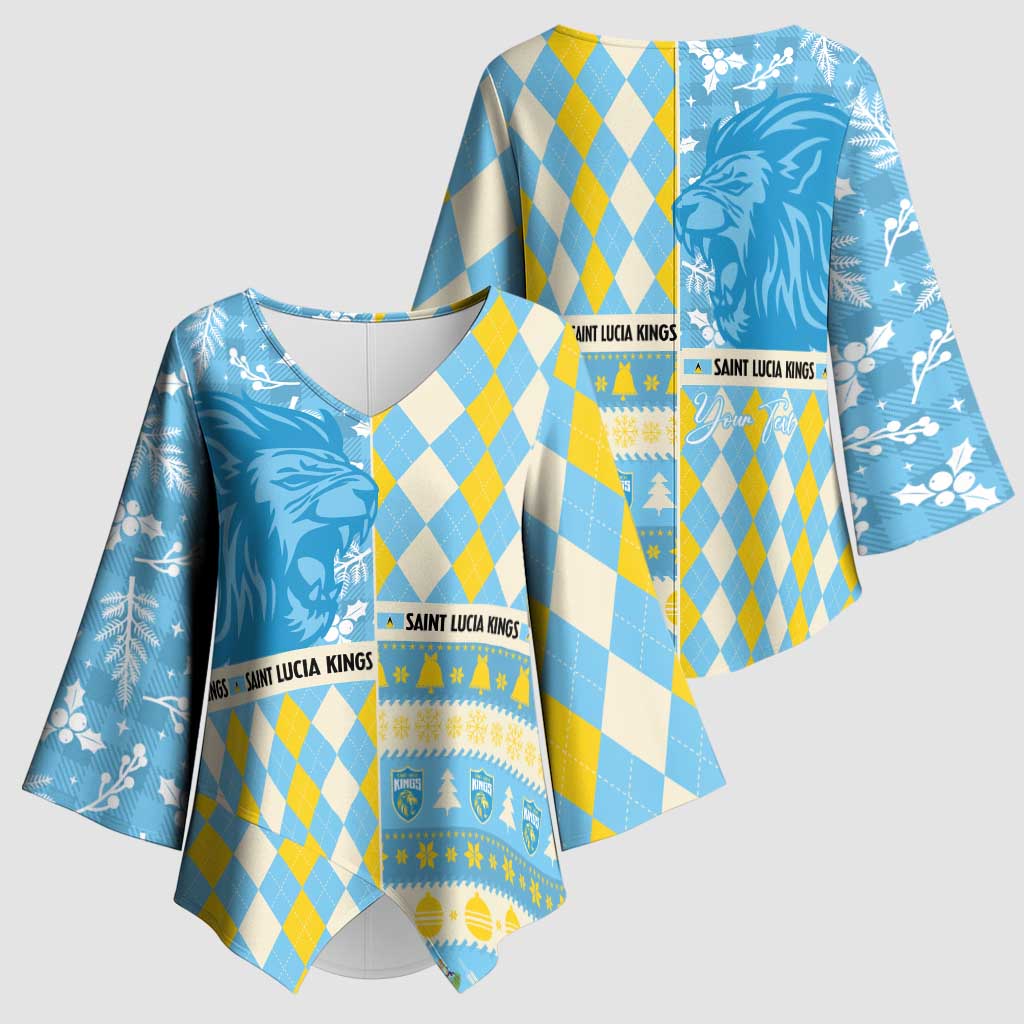 Personalized St Lucia Cricket Christmas Kimono Sleeve Blouse Merry Xmas Kings - Wonder Print Shop