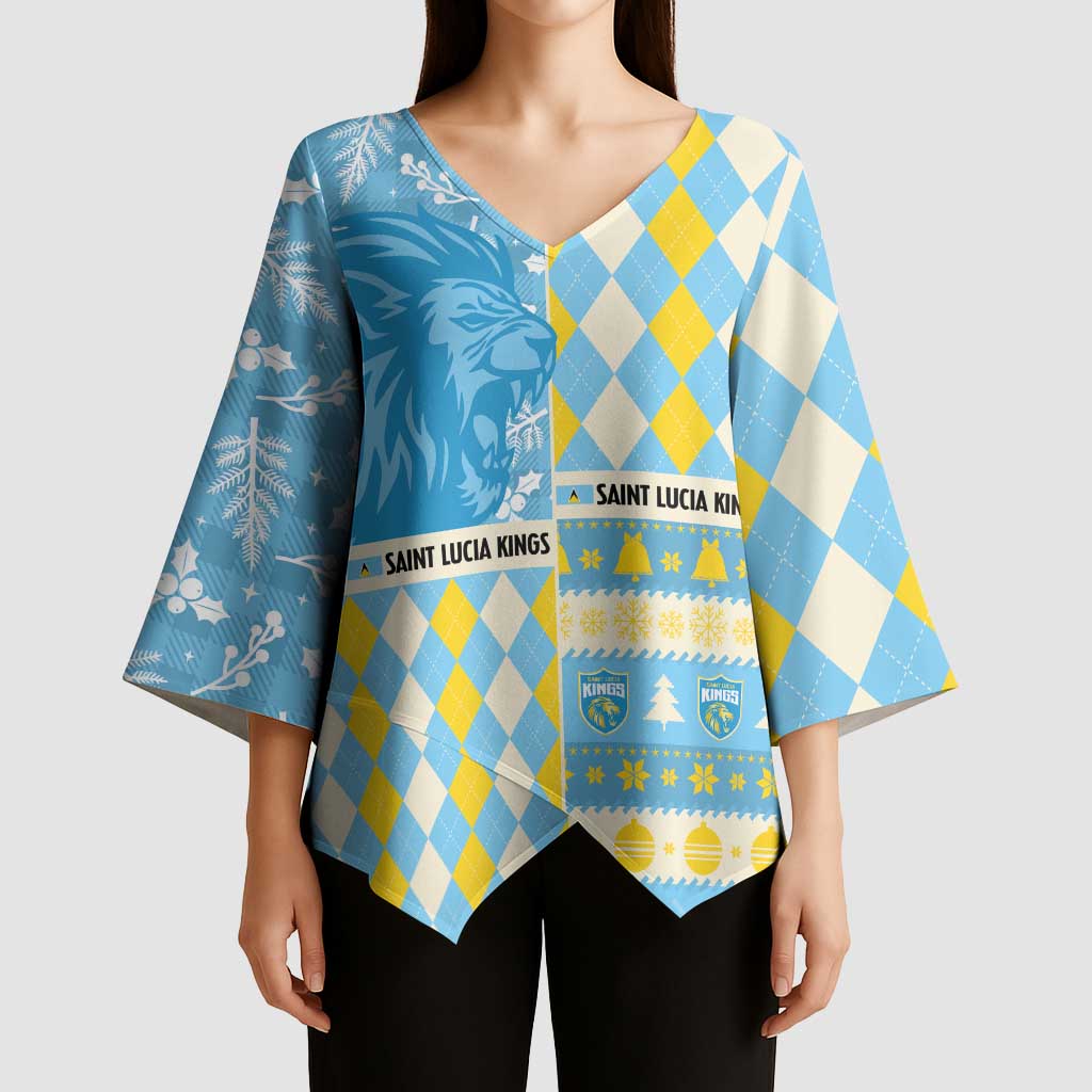 Personalized St Lucia Cricket Christmas Kimono Sleeve Blouse Merry Xmas Kings - Wonder Print Shop