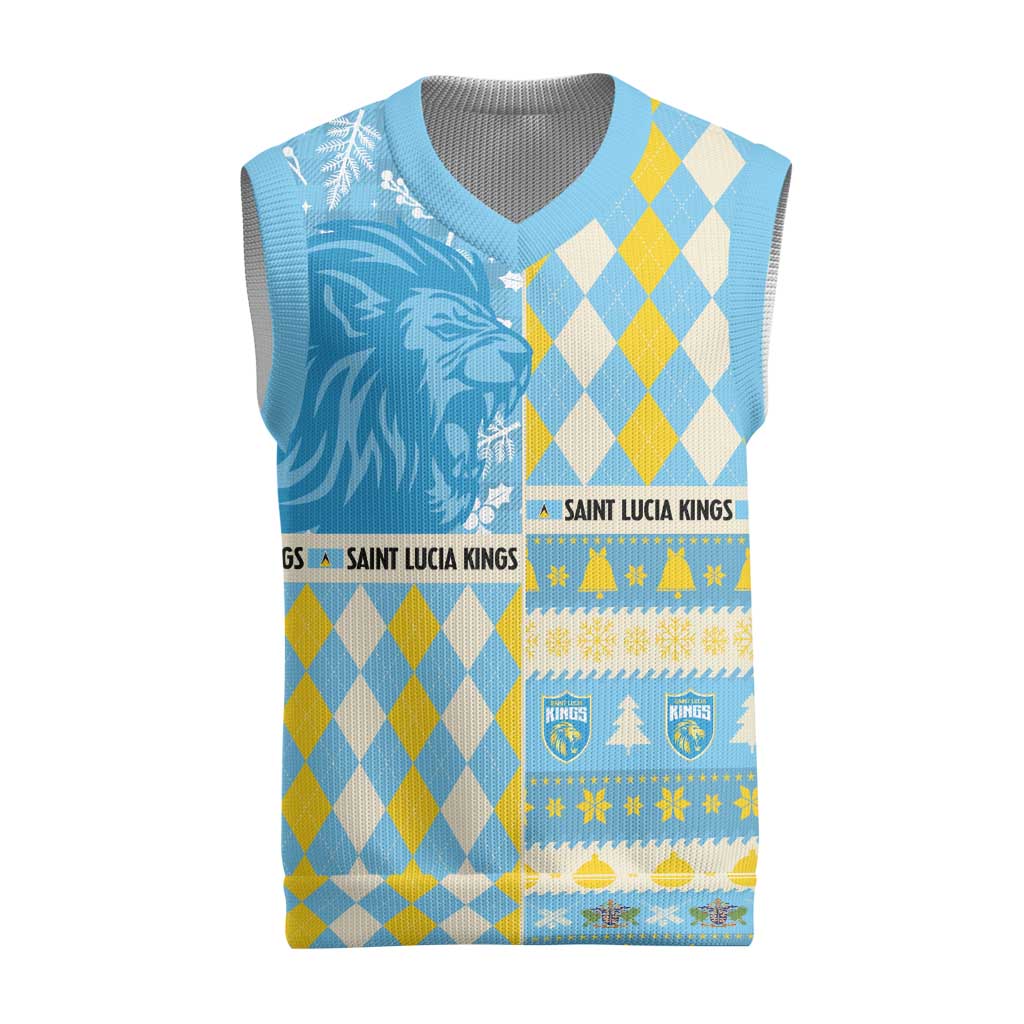 Personalized St Lucia Cricket Christmas Knitted V-Neck Vest Merry Xmas Kings - Wonder Print Shop