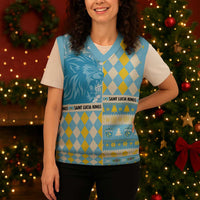 Personalized St Lucia Cricket Christmas Knitted V-Neck Vest Merry Xmas Kings - Wonder Print Shop